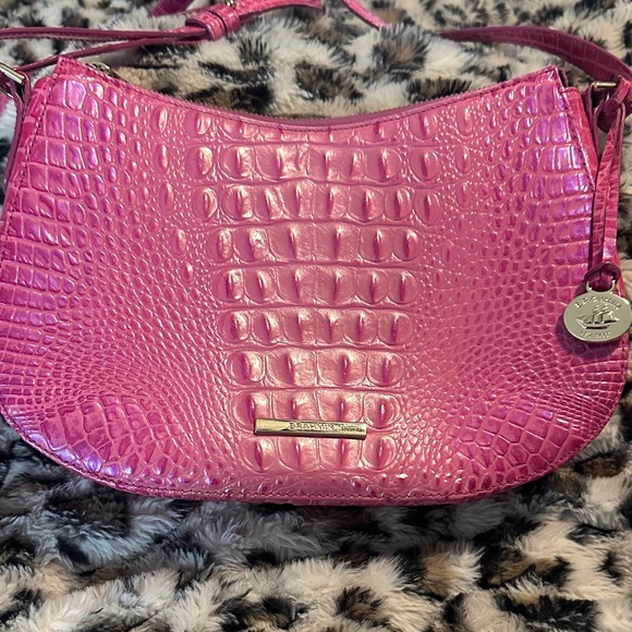 Brahmin Handbags - Brahmin Hot Pink Croc-Embossed Leather Shoulder Bag
